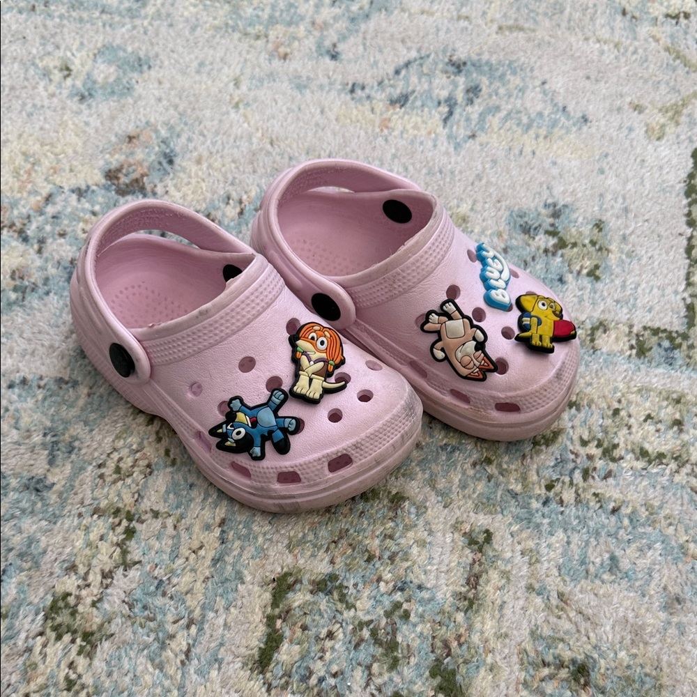 Kids Pink Clog Shoes with Cartoon Charms